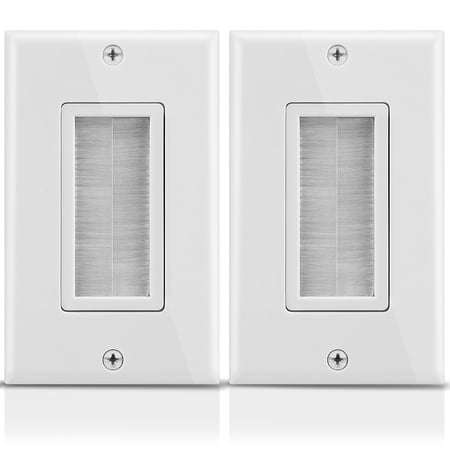 Fosmon 2Pack 1 Gang Universal Wall Plate with Brush Style Opening - White