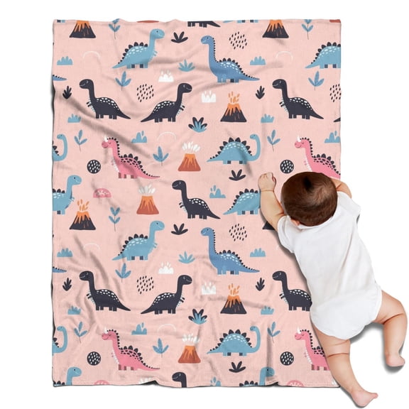 Pink Cartoon Dinosaurs Volcanoes Pattern Blanket,Comfortable Soft Lamb Wool Throw Blanket,All Season,Warm Lightweight Blankets for Sofa Bed Couch Living Room Chair,30"x40"