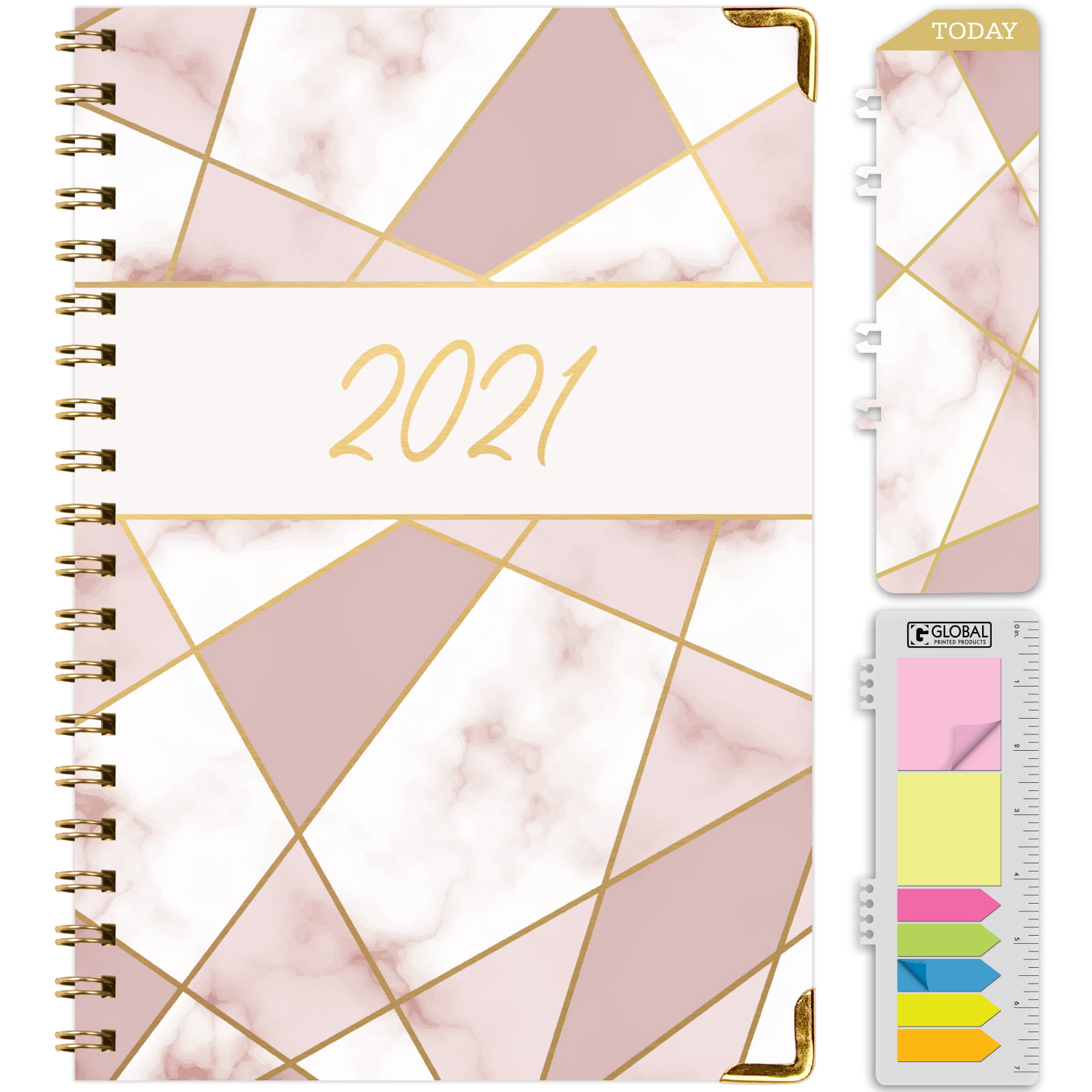 Pocket Folder and Sticky Note Set November 2020 Through December 2021 5.5x8 Daily Weekly Monthly Planner Yearly Agenda Bookmark HARDCOVER 2021 Planner: Colorful Marble 