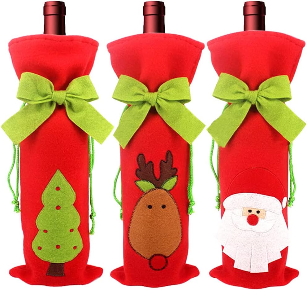 Santa Claus Christmas Wine Bottle Bags Red Wine Bottle Cover with Drawstring for Xmas Party