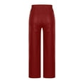 thumbnail image 6 of XFLWAM Faux Leather Pants for Women High Waist Button Straight Leg Pants Casual Loose Stretch PU Wide Leg Trousers with Pockets, 6 of 9
