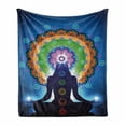 thumbnail image 1 of Colorful Soft Flannel Fleece Blanket, Silhouette of Woman Doing Yoga with Vertical Blending Effects and Mesh Peace Motif, Cozy Plush for Indoor and Outdoor Use, 70" x 90", Multicolor, by Ambesonne, 1 of 6