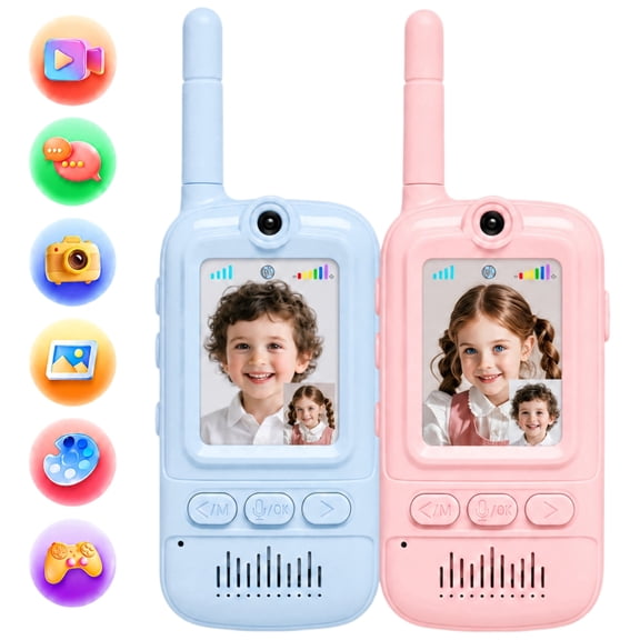 Metiyea Video Walkie Talkies for Kids 2 Pack, Rechargeable Kids Walkie Talkies with Camera, Real-Time Video Call, Message Storage, 1312FT Long Range, 4 Voice Effects, Games & Music, Ages 3-12