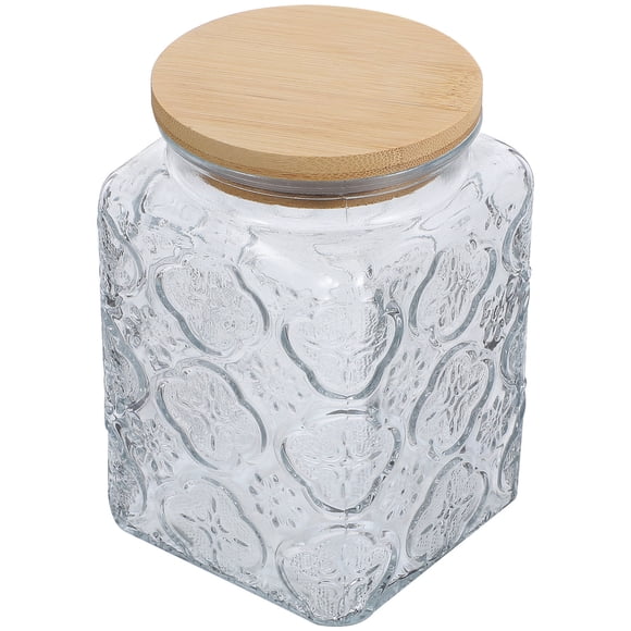 Minkissy 1Set Glass Canisters With Wood Lids For Kitchen Organization 11.8x3.5x3.3in