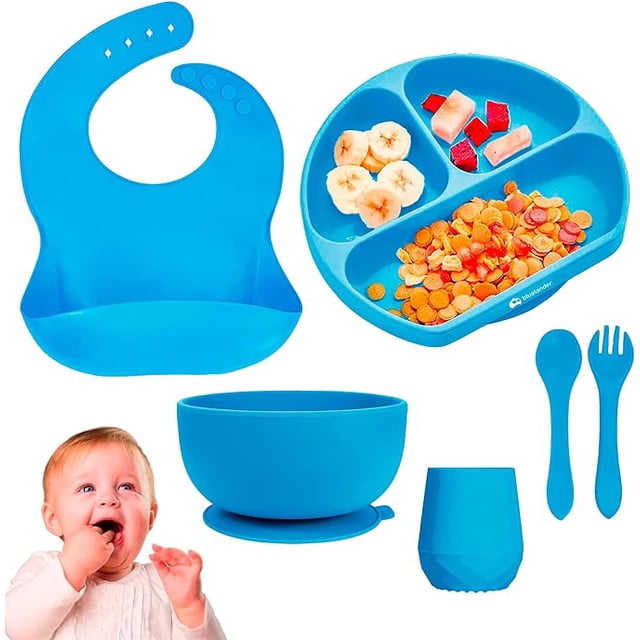 Juego de Vajilla para Bebé de Silicón, Azul, Bluelander CBHH-0106
