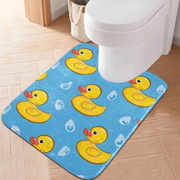 Toilet Rug U-Shaped Bathroom Rugs Non-Slip Soft Plush Machine Washable Contour Bath Mat Little Duck on Water 24x20