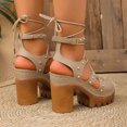 thumbnail image 4 of Rokment Womens Punk Studded Platform Strappy Gladiator Sandals 2026 Casual Leather Open Toe Chunky Block High Heels Dress Summer Shoes Comfortable Beige Size 6.5, 4 of 5