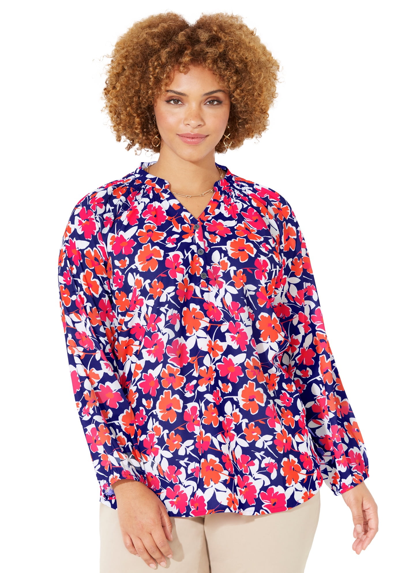 Liz&Me Women's Plus Size Liz&Me™ Henley Peasant Blouse