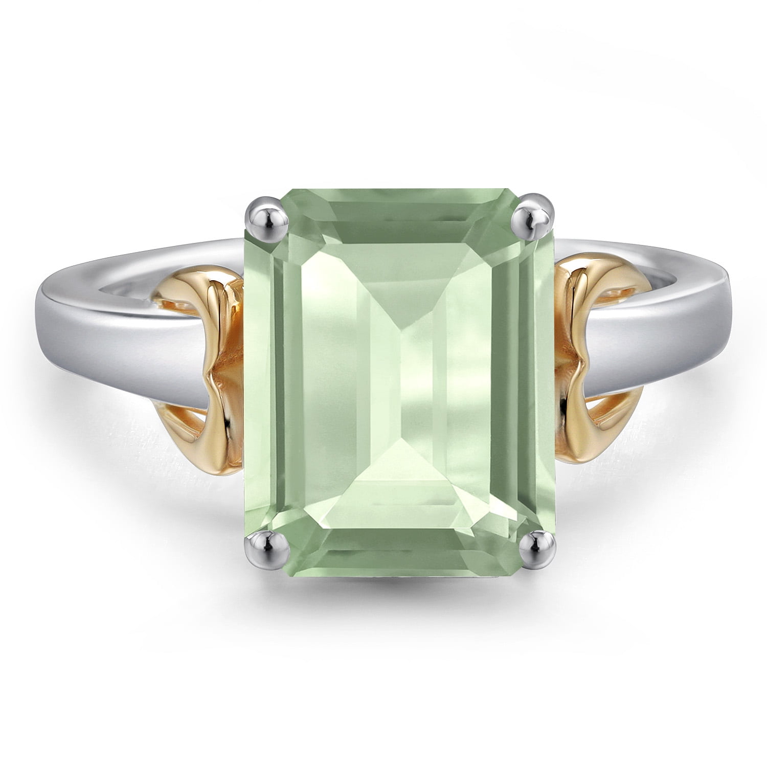 Gem Stone King 925 Silver and 10K Yellow Gold Green Prasiolite Solitaire Engagement Ring for Women | 2.90 Cttw | Octagon 10X8MM | Gemstone Birthstone | Size 5