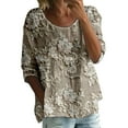 thumbnail image 3 of WTXUE Tunic Tops Flowy Tops Floral Print T Shirt Round Neck Shirt 3/4 Sleeved Blouses Women Tops Dressy Casual Fitted Blouses Dressy Shirts Cotton Tops Lightweight Blouses Workout Tops Khaki Xxl, 3 of 3