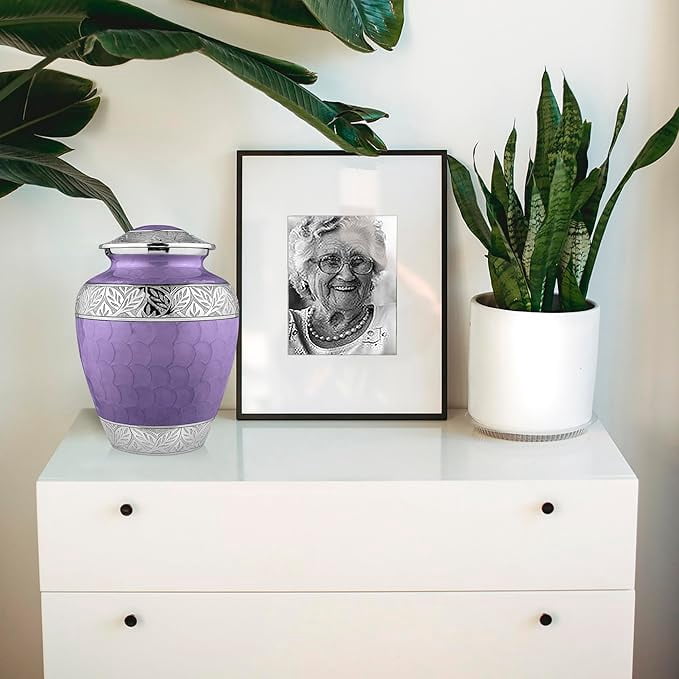 Purple Cremation Urn For Ashes Ceramic Urn With Silver Coated Design Urn For Ash Adults Urn For Ash funeral Urn For Ash Human Urn