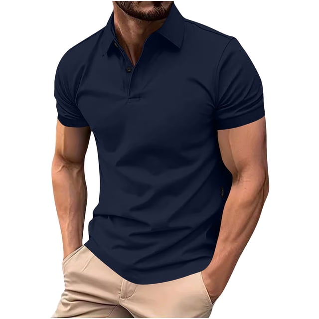 Manga Corta de Verano Tops de Color Sólido Casual Manga Corta Cuello Redondo Doblado Hendidura Superior, Camisa de Fibra de Poliéster para Hombres, Lavado de Manos