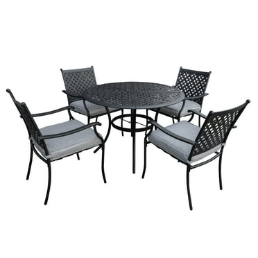 Patio Dining Set 5 Pieces, Black Outdoor Dining Table and Folding ...