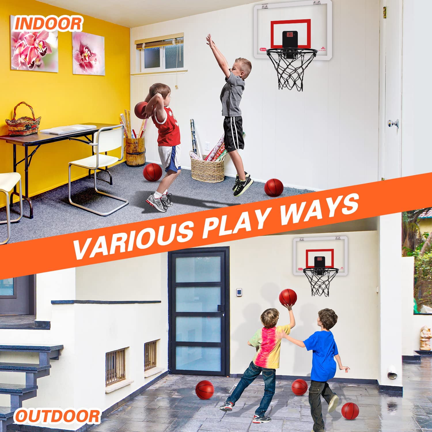 JBeeCtrl Indoor Basketball Hoop for Kids Mini Hoop over the Door with Electronic Scoreboard Wall Mounted Basketball Hoops for Kids Basketball Toy Gifts for Kids