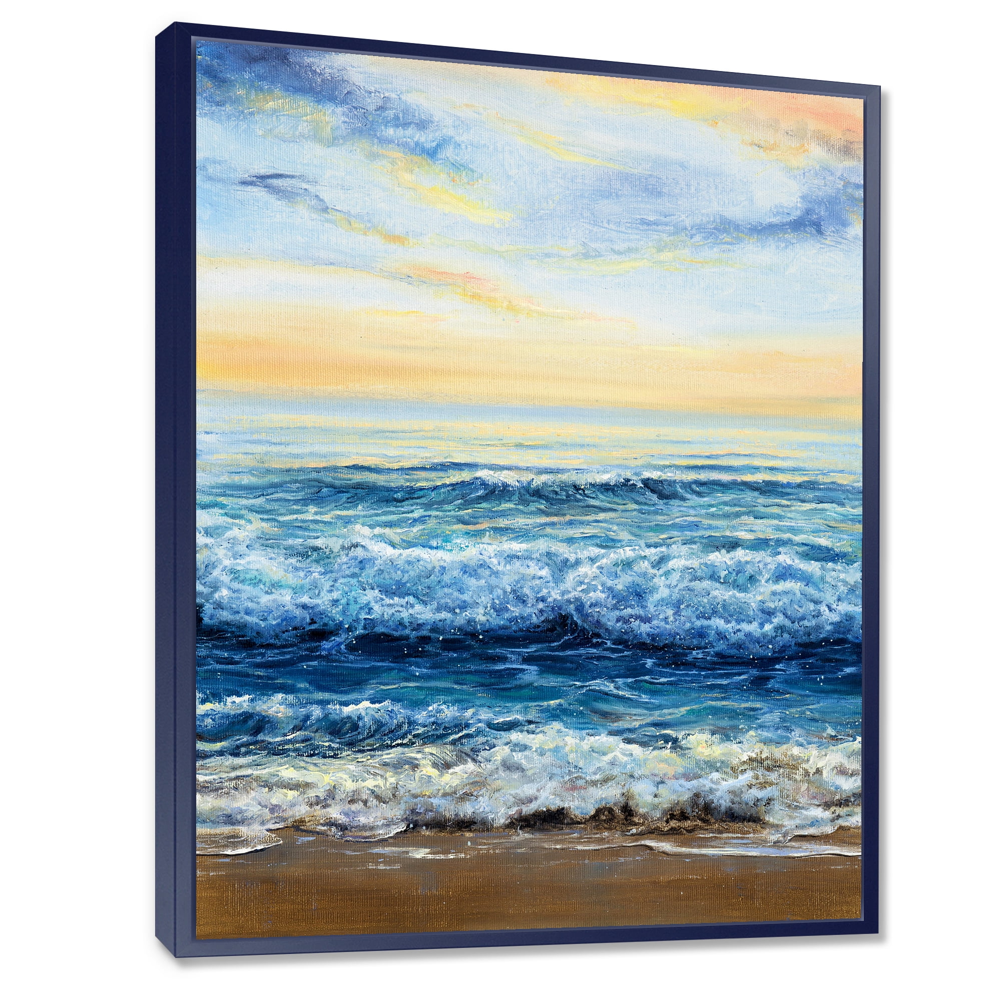 Designart 'Ocean Waves At Sunrise' Nautical & Coastal Framed Canvas Wall Art Print