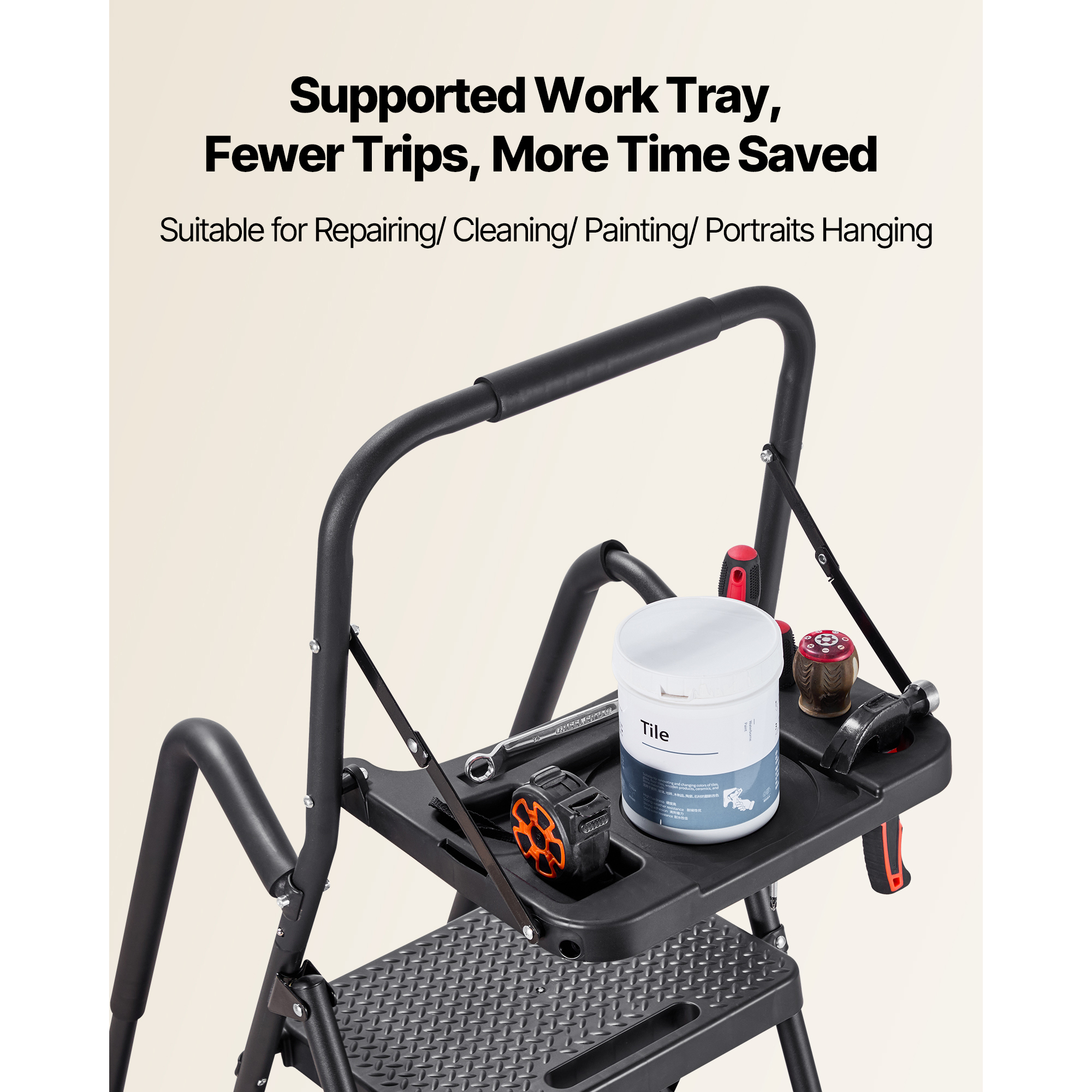 Kffkff 5-Step Folding Ladder with Handrails Black photo 6