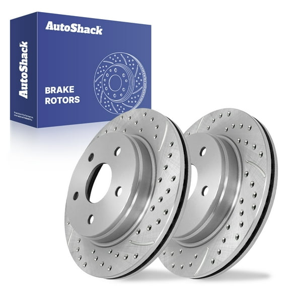 AutoShack 13.22" (335.8 mm) Front Vented Drilled & Slotted Brake Rotors Coated | Replacement for 2011-2018 Ram 1500 2002-2010 Dodge Ram 1500 | Silver Zinc Coated | 2-PC Set | SilverShield Pro