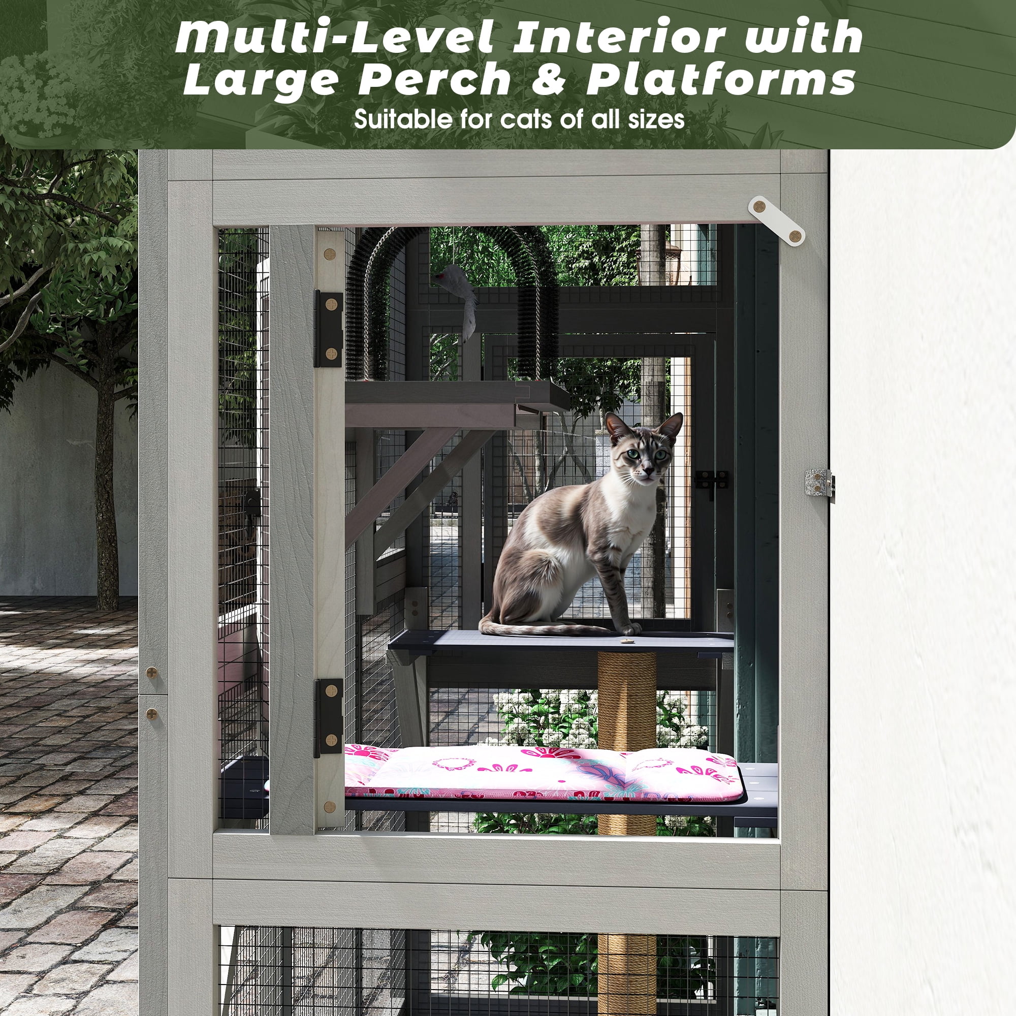 COZIWOW 59" Large Window Catio for Indoor Cats 2-3, Cat Window Enclosure with Perches, Cat Scratching Post, Waterproof Cover & Cat Bed Mat