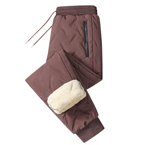 ManxiVoo Weather Resistant Winter Pants with Thermal Plush Lining Textured Cotton Trousers Featuring Zippered Pockets for All Season Protection L Size Brick Red