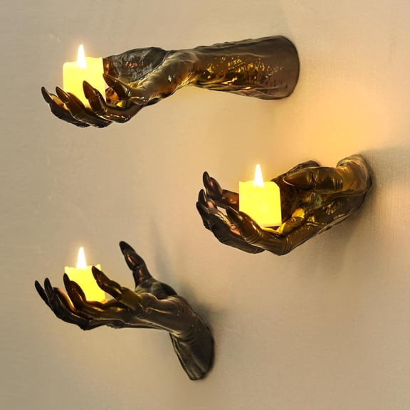 Weiwen 3 Poses Resin Hand Wall Mounted Candle Holder, Gothic Sculpture Halloween Hand Wall Sconce Tealight Holder for Home Decor