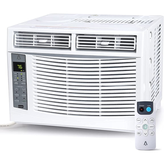 Rugerasy 6000 BTU Window Air Conditioner with WiFi & Remote Control – Smart AC Unit with App Control,Quiet Operation,Sleep Mode,Easy Install Kit,Cools Rooms Up to 350 Sq ft,White