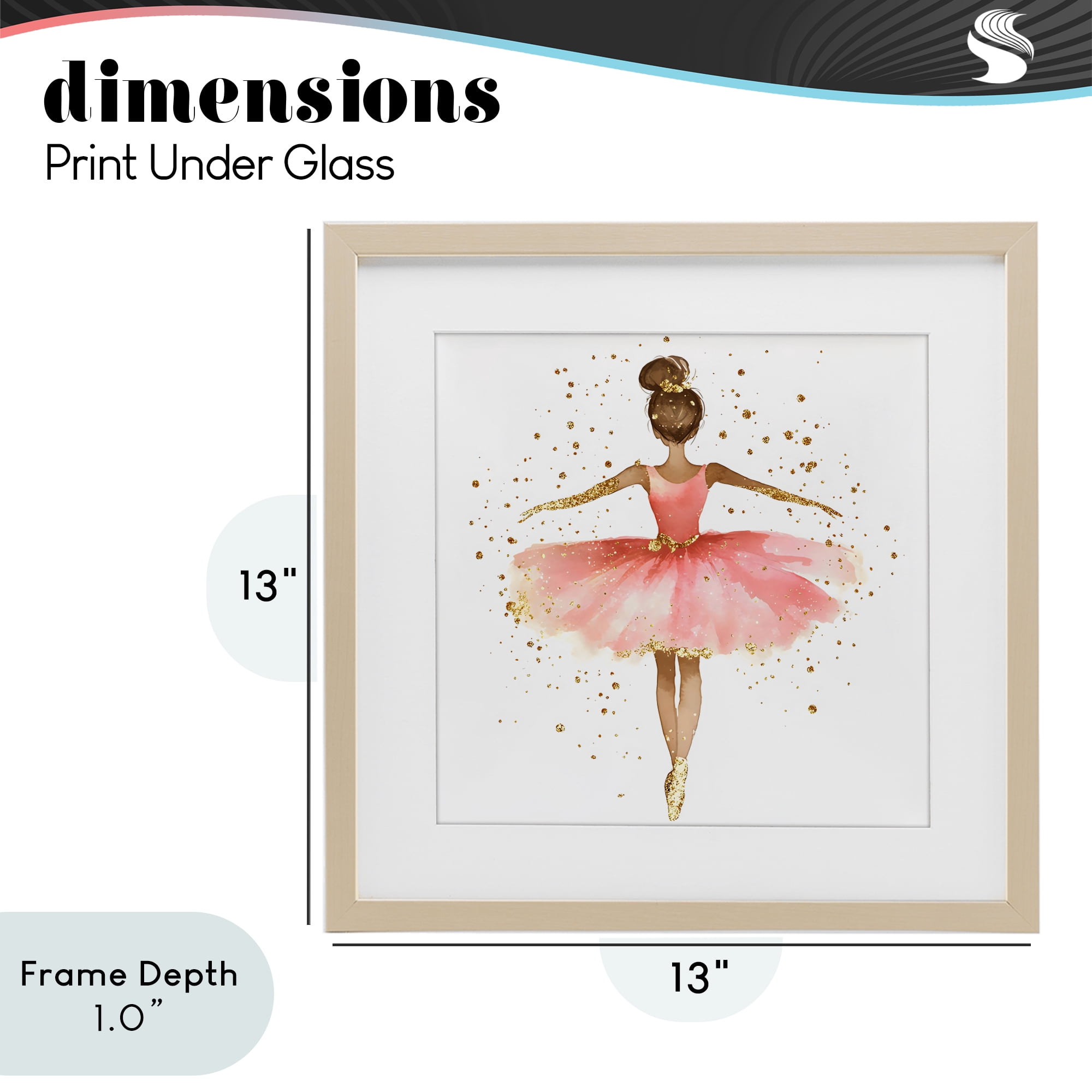 Stupell Industries Ballerina with Gold Glitter Birch Framed Print Under Glass, design by Creative Studio