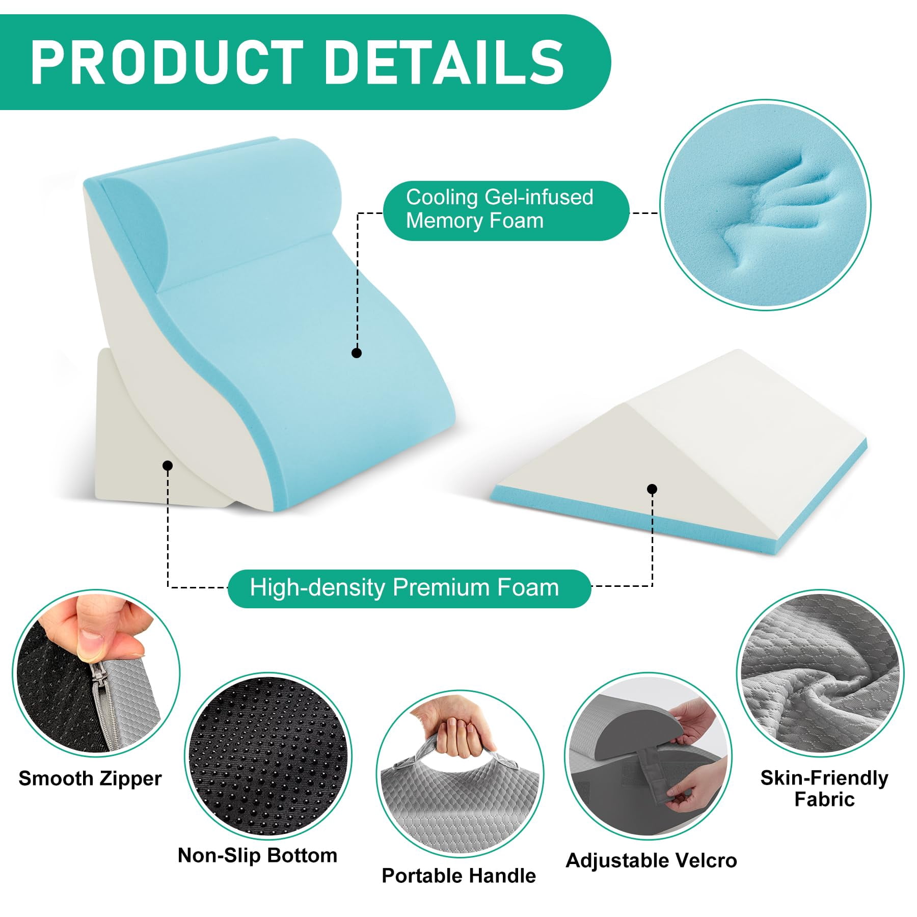 4pcs Wedge Pillow Set For After  Bed Sitting Up In Acid Reflux Adjustable Pillows Grey