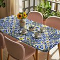 thumbnail image 3 of Middle Century Table Cloths for 4 Foot Rectangle Tables, Vintage Farmhouse Bohemia Style Blue Patio Waterproof Elastic Fitted Tablecloths, Washable Rectangular Table Cover for Camping, 3 of 8