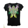 thumbnail image 2 of Womens Shirt Mardi Gras Fleur De Lis Top Chevron Feather Short Sleeve Clothes Black, 2 of 2