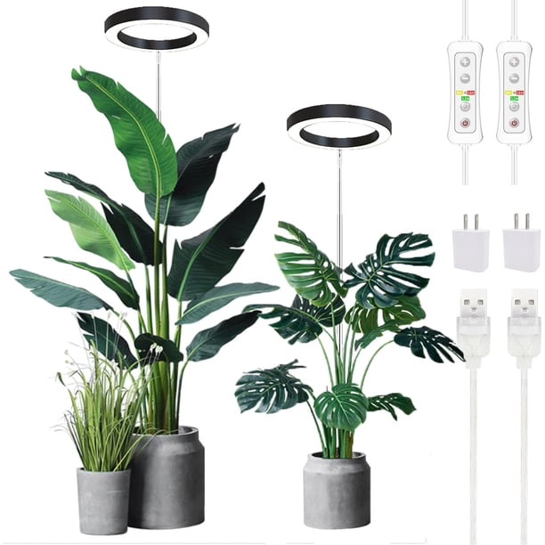 Luz de cultivo de plantas, luz de crecimiento LED yadoker de espectro completo para plantas de interior, altura ajustable, temporizador automático, voltaje seguro bajo de 5 V, idea para luz de plantas