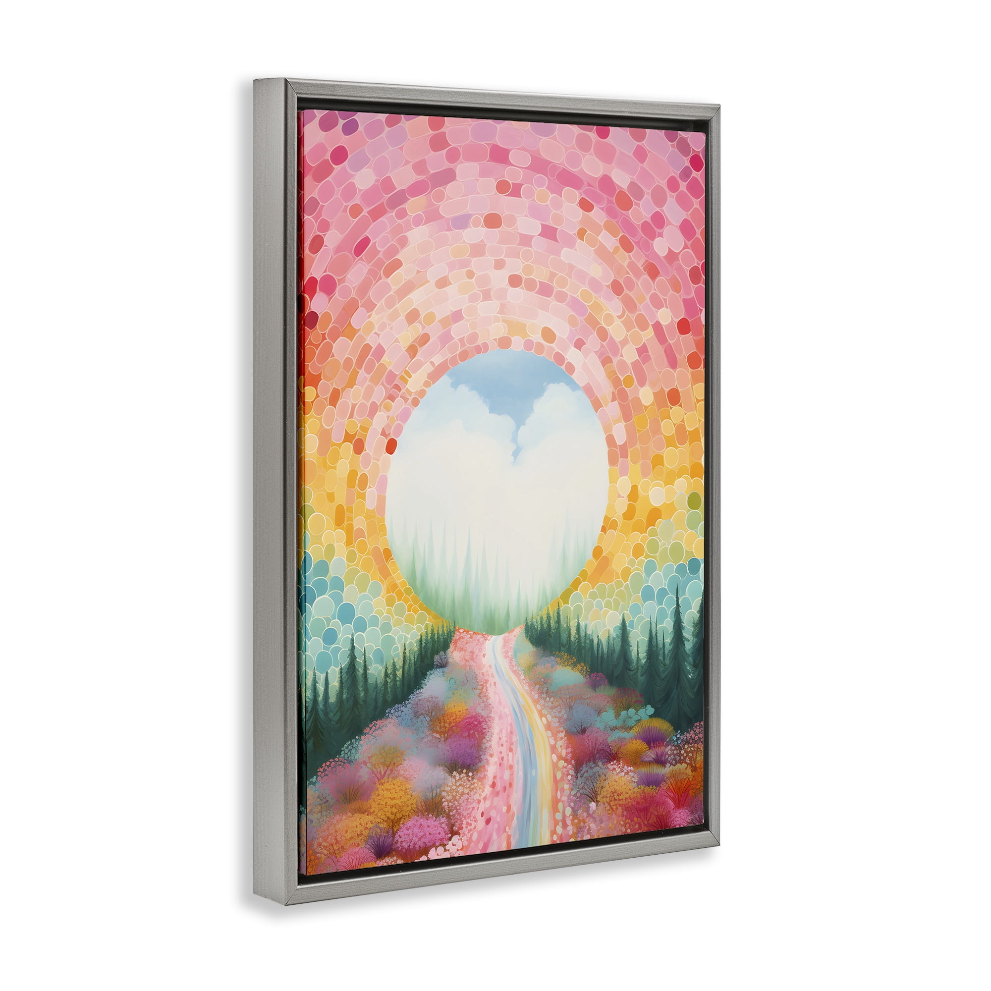 Stupell Industries Geometric Road Path Landscape Painting Gray Floater Framed Art Print Wall Art, 21 x 31