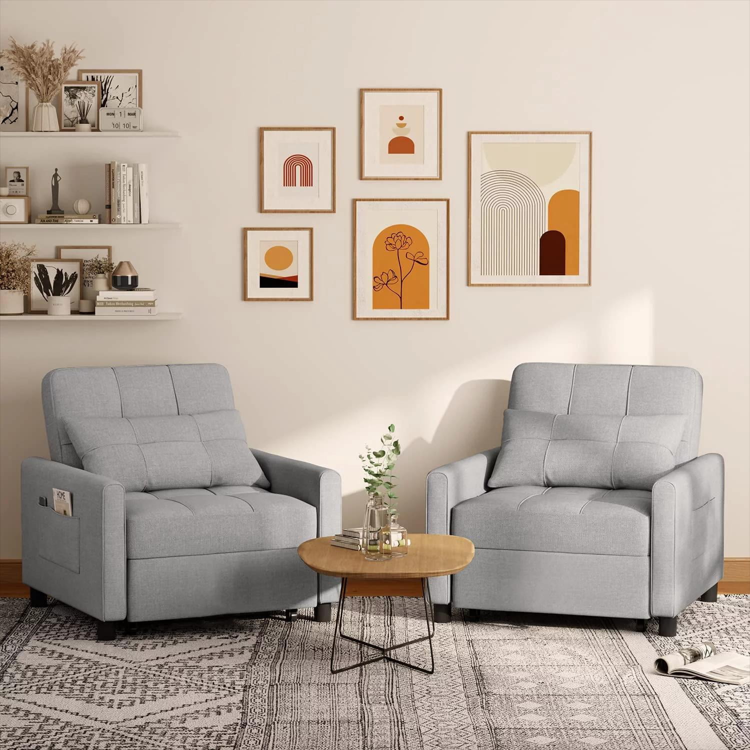 Recliner Chair,3 in 1 Convertible Sofa Bed with Adjustable Backrest for Office,Bedroom,Light Gray