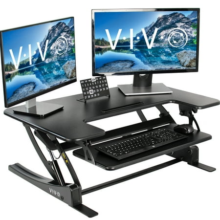 Vivo Black Height Adjustable Stand-up Desk Converter 36" Sit to Stand Tabletop Monitor Riser (DESK-V000V)