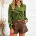 thumbnail image 2 of Camisetas para Mujeres con Cuello en V Manga Larga Delantera Blusa de Color Sólido, Corbata Delantera Top Casual, 2 of 7