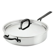 KitchenAid 5-Ply Clad 5 Quart Stainless Steel Induction Saute Pan with Lid, Dishwasher Safe, Metal Utensil, Broiler and Oven Safe to 500°F, Polished Stainless Steel