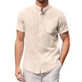 thumbnail image 1 of Designer Spring Summer Men's Casual Solid Color Short Sleeve Shirts Loose Stand Collar Shirts BlouseS, 1 of 4