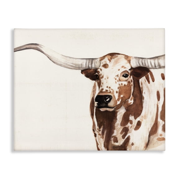 Stupell Industries Farmhouse Spotted Longhorn Cattle Smiling Brown Country Cow Canvas Art, 20 x 16, by Annie Warren