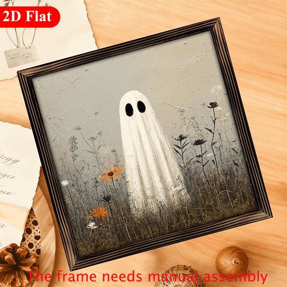 1pc Rustic in Field Wood Framed Wall Art Sign - 12x12inch Farmhouse Halloween Decor with White, Daisies Autumn Leaves, Recycled Wood Frame, Spooky Seasonal Decoration for Bedroom, Living Room