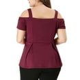 thumbnail image 3 of Agnes Orinda Women's Plus Size High Waist Sweetheart Cold Shoulder Peplum Blouse 1X Wine Red, 3 of 8