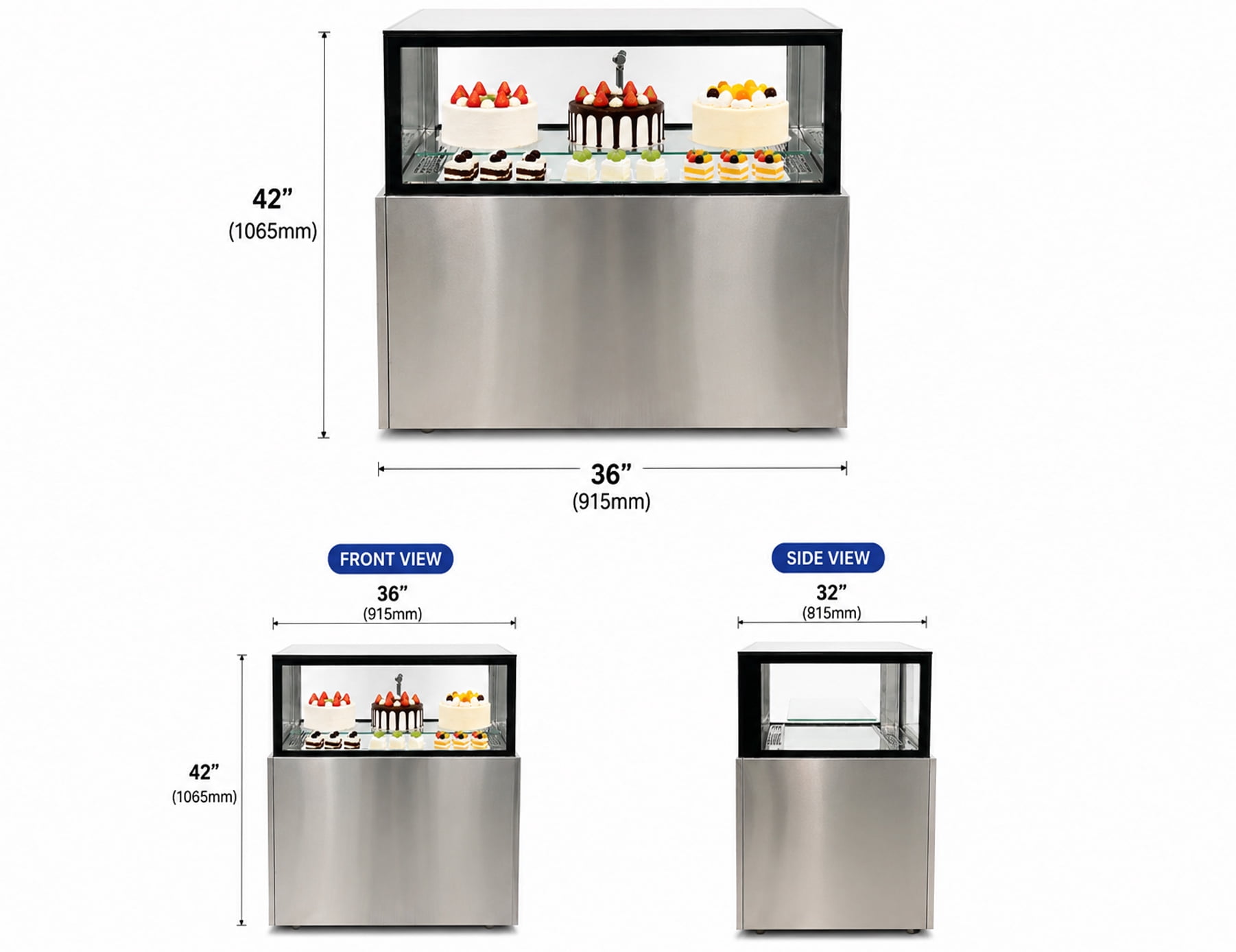 36" Luxury Commercial Refrigerated Bakery Display Case, Cake Showcase Refrigerator with LED Lighting, ETL Certified