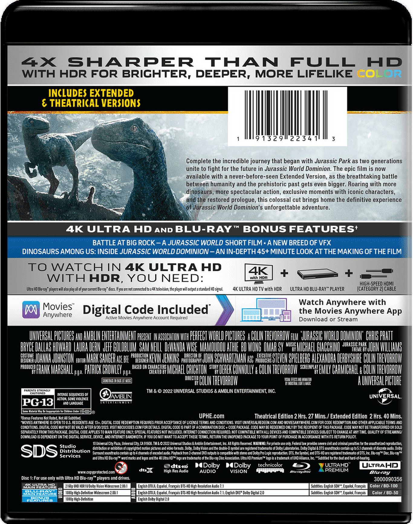 Jurassic World Dominion (4K Ultra HD + Blu-ray + Digital Copy ...