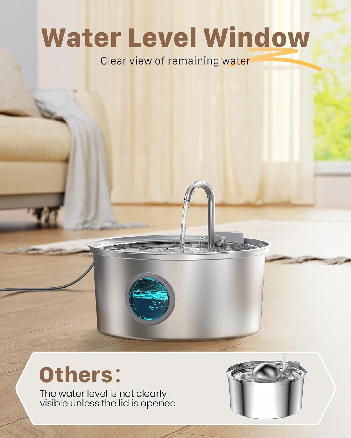 Stainless Steel Cat Water Fountain 108oz with 6 Filters and 3 Sponges, Faucet-Style Pet Drinking Fountain with Filtration System
