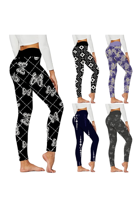 Women's High Waist Butterfly Print Yoga Leggings, Tummy Control Butt Lifting Compression Pants, Stretchy Workout Tights for Casual & Streetwear