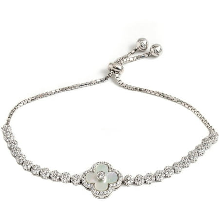 Pori Jewelers CZ Sterling Silver Clover Friendship Bolo Adjustable Bracelet