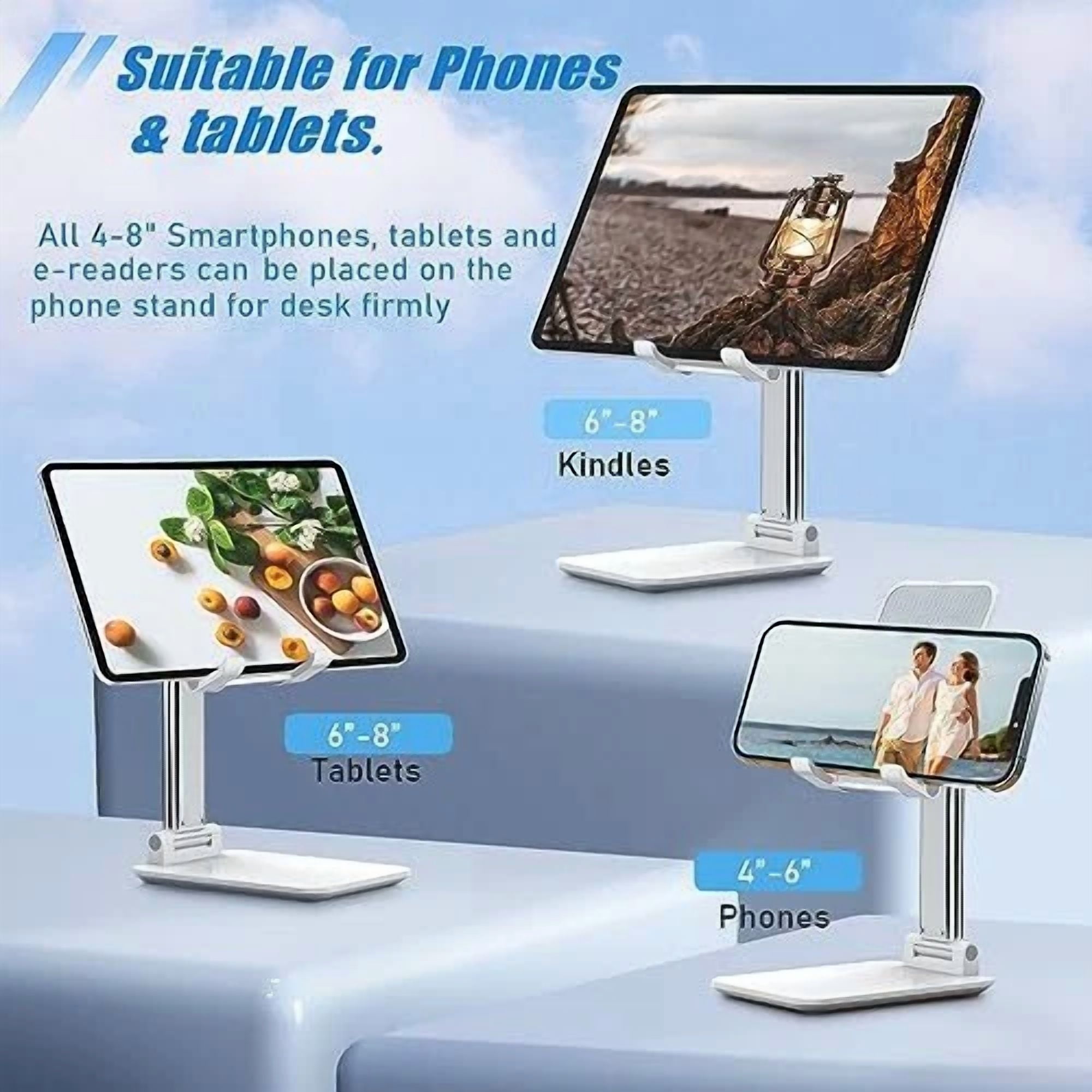RHEA- Cell Phone Stand, Angle Height Adjustable Cell Phone Holder With Silicon White