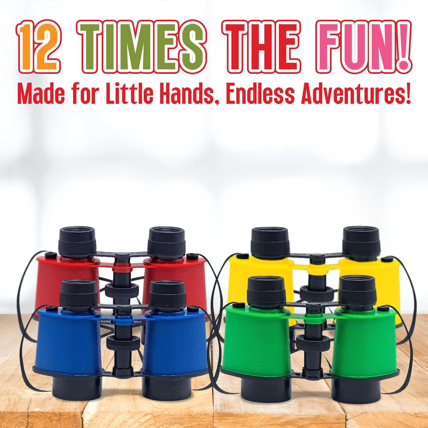 Playbees Kids Toy Binoculars with Neck Strap - 12 Pack - Premium Bird Watching & Safari Jungle Pretend Play Binocular Set - Safari Party Favors - Educational Learning Gifts for Children