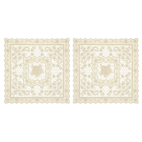 2Pack Retro Lace Placemat 12x12-in Square Embroidered Table Place Mats French Crochet Doilies Coasters Cup Mat for Home Wedding, Brown