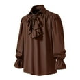 thumbnail image 4 of MIXUE Mens Casual Button Down Shirts Solid Color Ruffled Long Sleeve Loose Fit Casual Shirt Tops Holiday Wear,Brown,S, 4 of 9