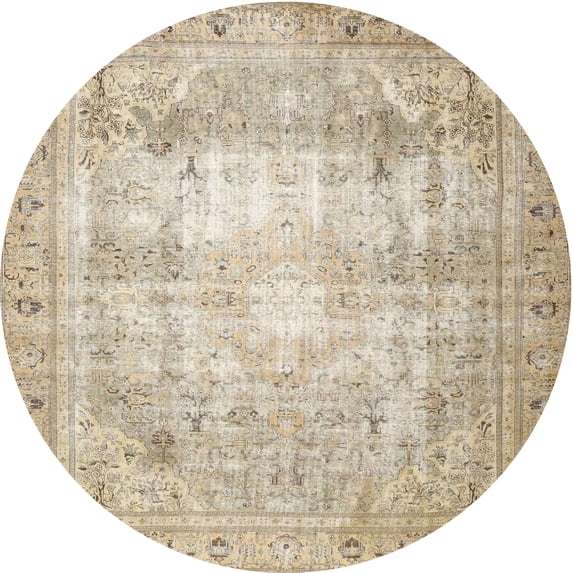 Ahgly Company Indoor Round Traditional Brown Persian Area Rugs, 4' Round