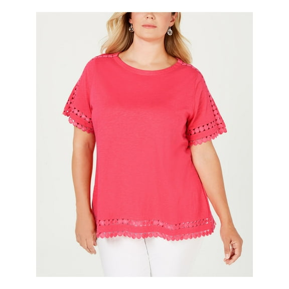CHARTER CLUB $55 Womens New 0237 Red Circle-trim Top 1X Plus B B